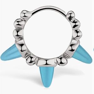 Maria Tash Triple Spike Granulated Turquoise Hoops. 8mm and 6.5mm. White Gold.